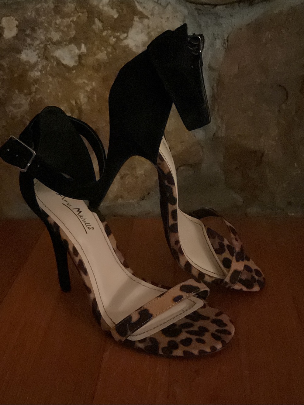 Ann Michell Leopard Print Heel Sandals with Black Ankle Strap